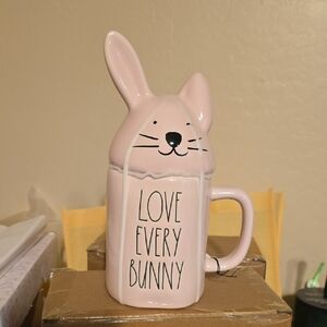 Rae Dunn Pink Bunny Mug with Lid - 'Love Every Bunny'